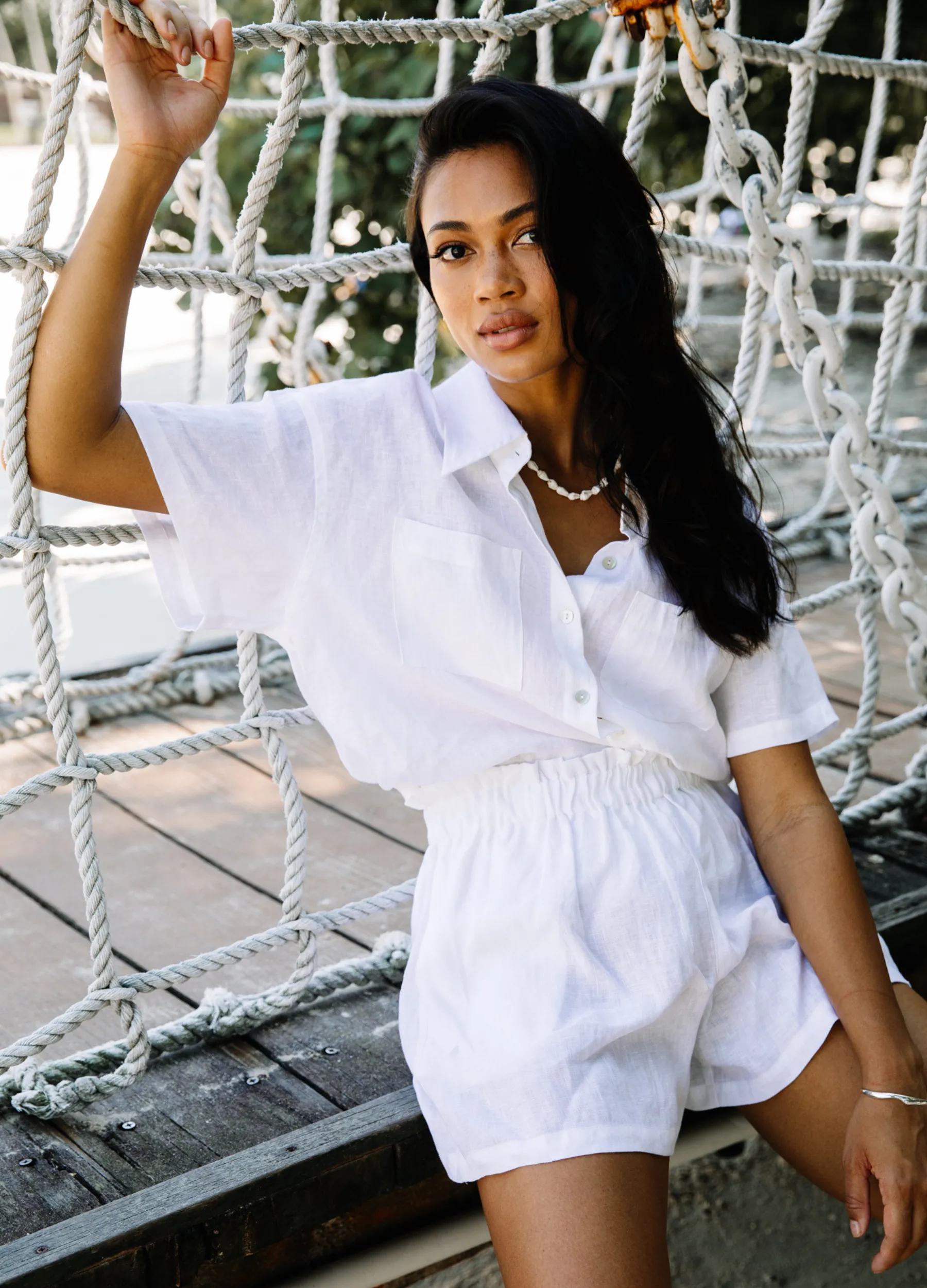 ESTL - Short Sleeve Lucinda Linen Shirt - White