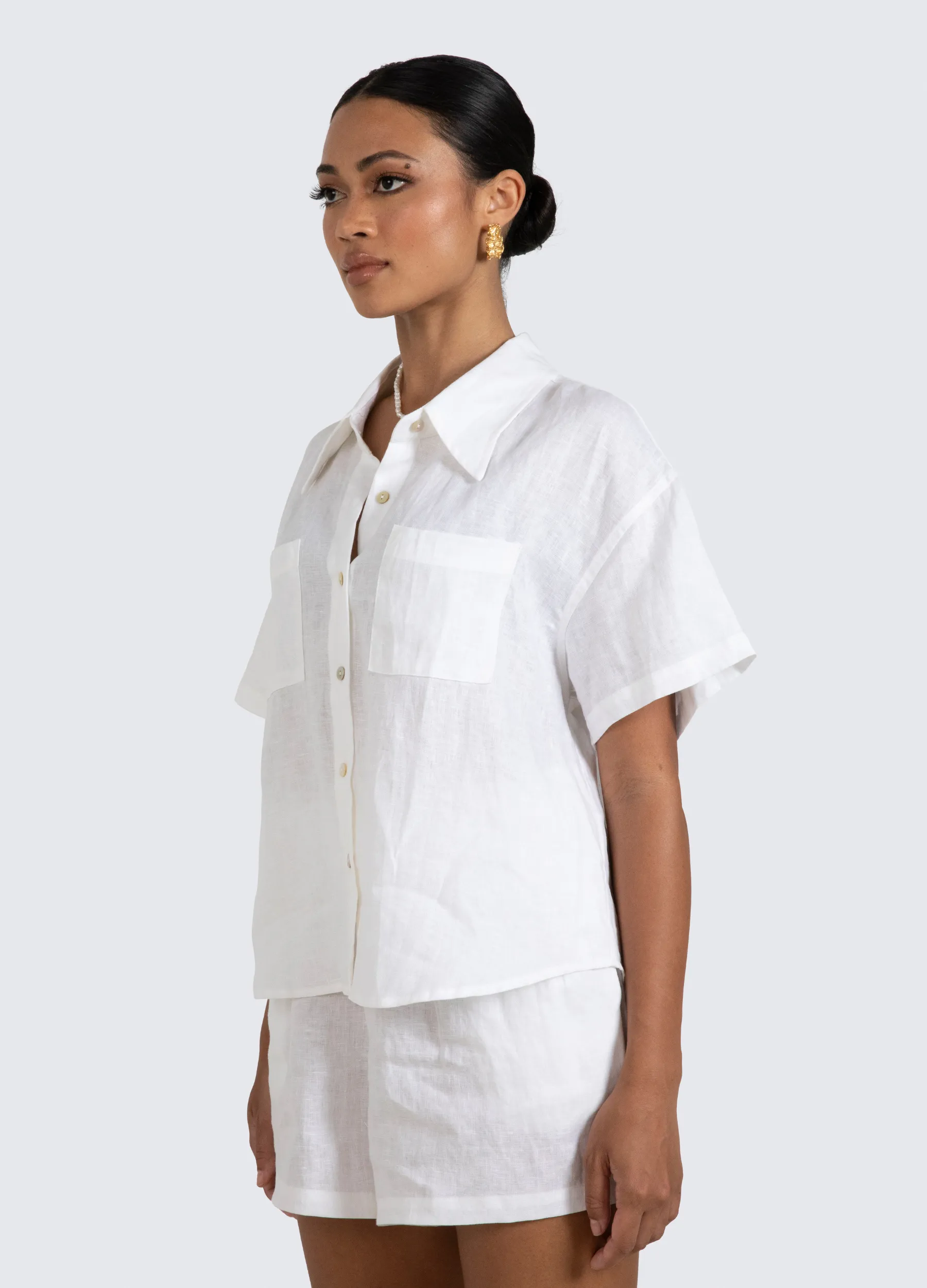 ESTL - Short Sleeve Lucinda Linen Shirt - White