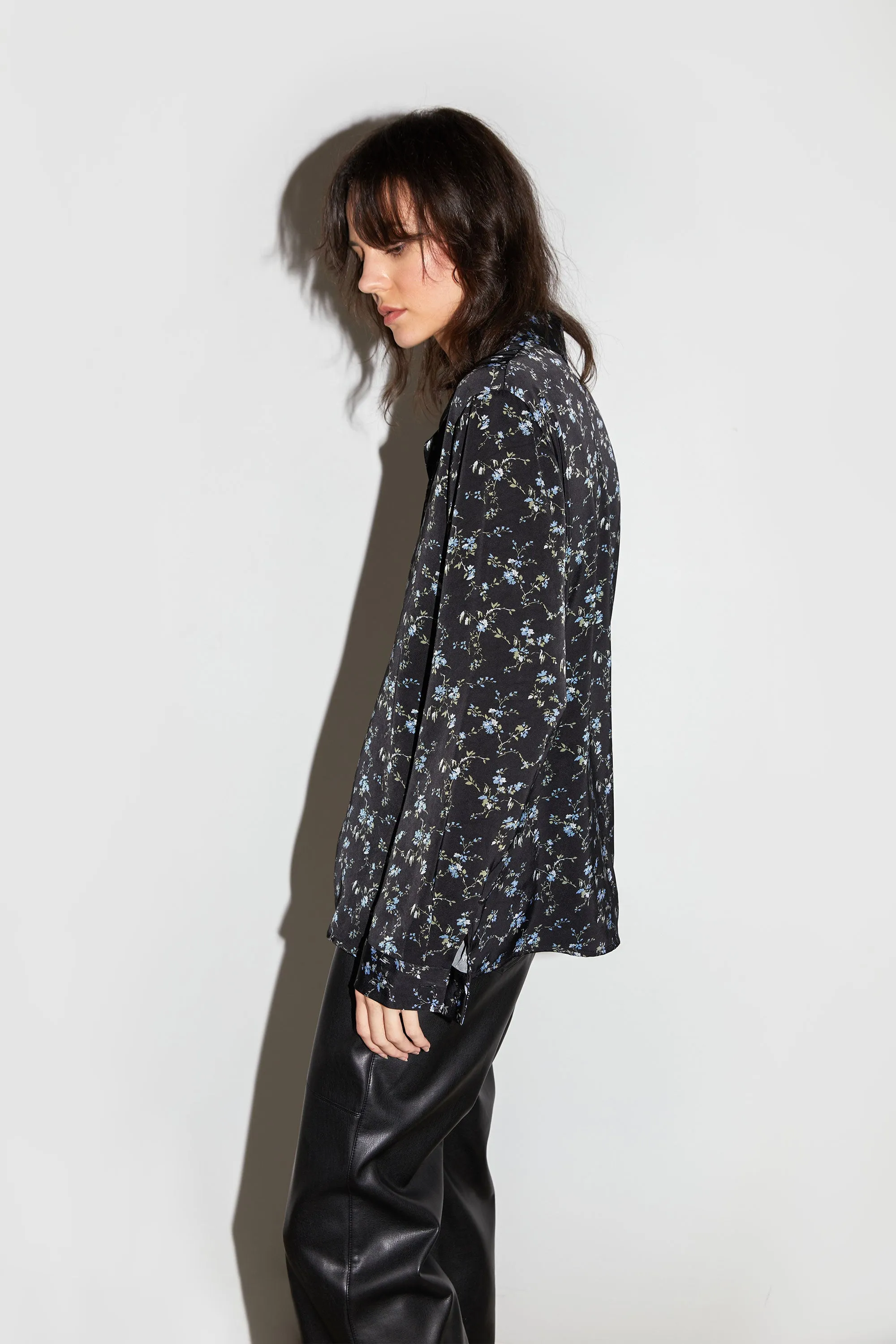 PRINTED SATIN BUTTON-UP BLOUSE